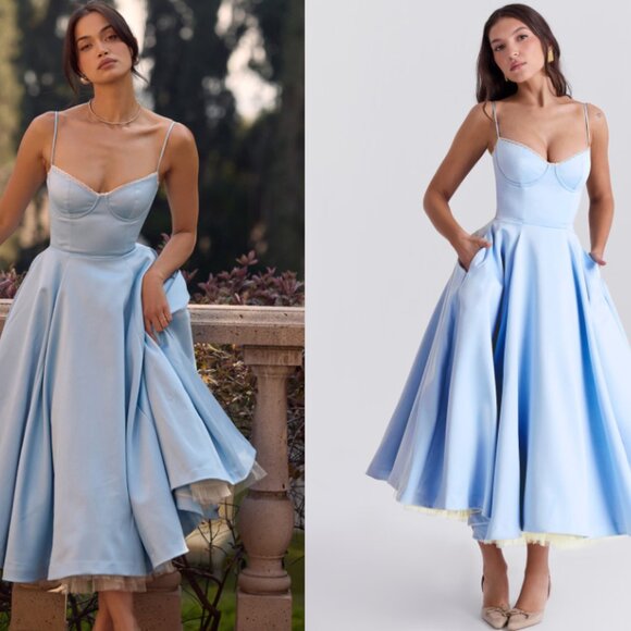 HOUSE OF CB 'Mademoiselle' Cinderella Blue Tulle Midi Dress NWOT - Picture 3 of 12